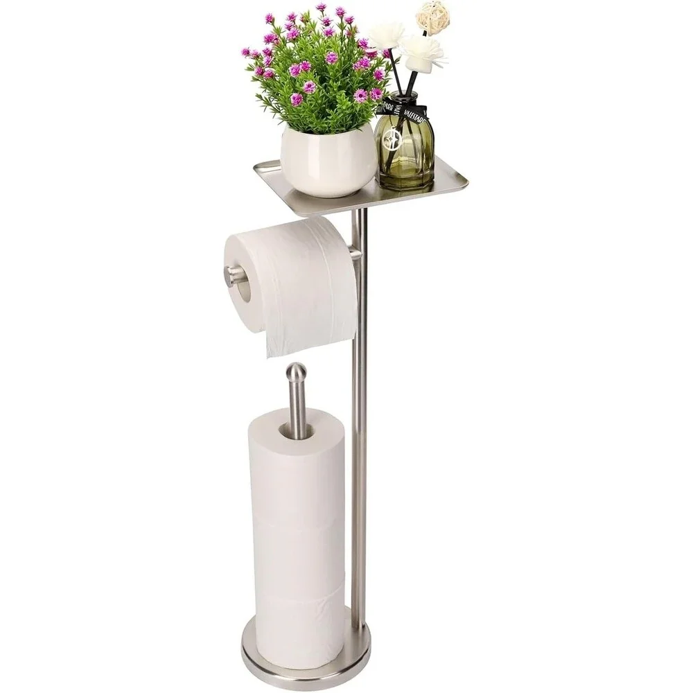 Toilet Paper Holder with Shelf, Freestanding Toilet Paper Stand with Tray for...